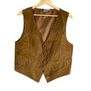 M.J. Carroll Vest M Brown Leather Western‎ Rodeo Bohemian Cottagecore Cowgirl